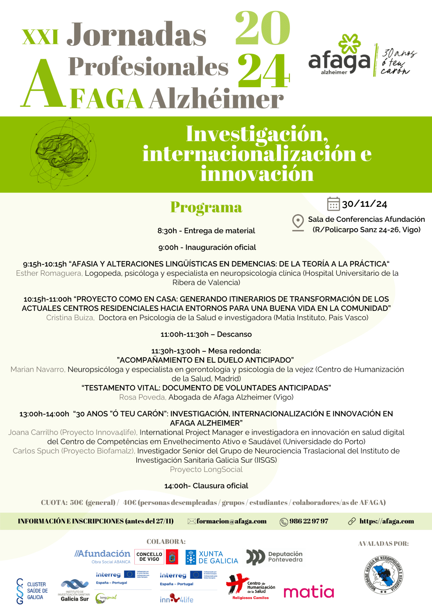 Cartel anunciador de las XXI Jornadas AFAGA Alzheimer