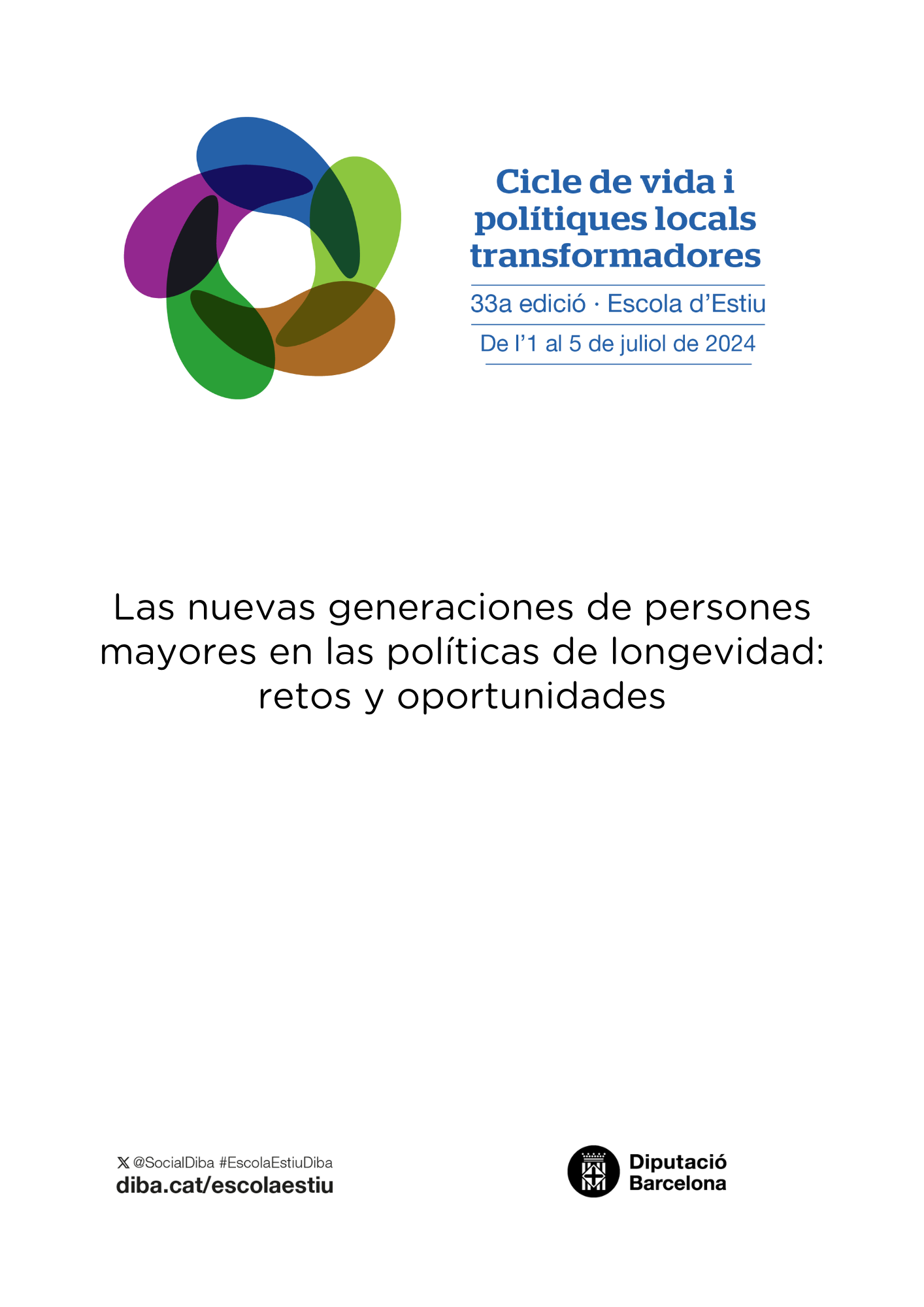 Cartel anunciador de la Escuela de Verano Área de Sostenibilidad Social, Ciclo de Vida y Comunidad de la Diputación de Barcelona