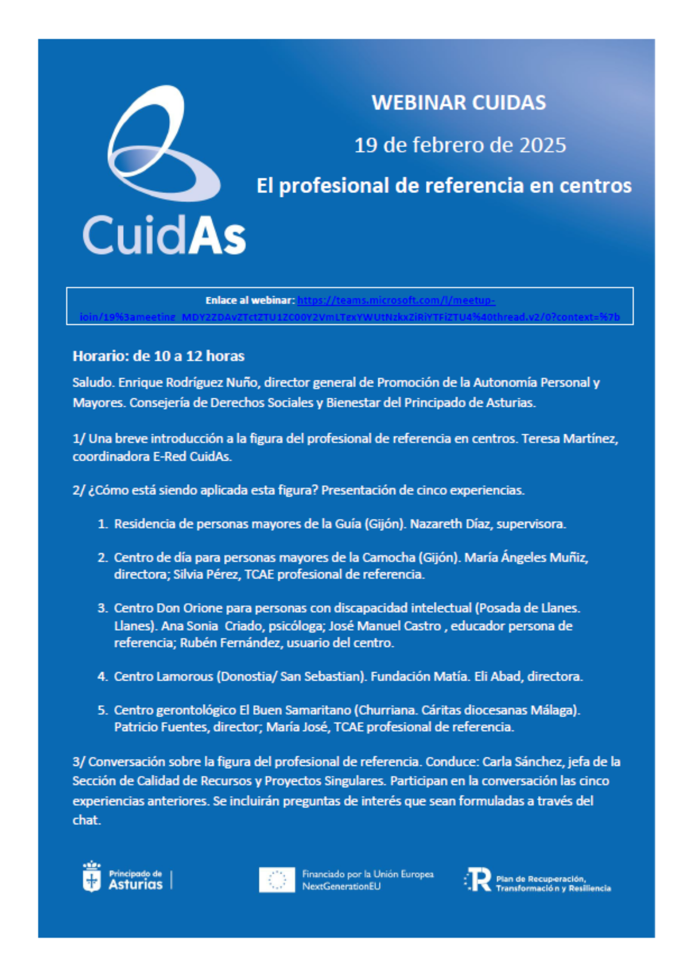 Imagen del programa de la webinar de la red CuidAs